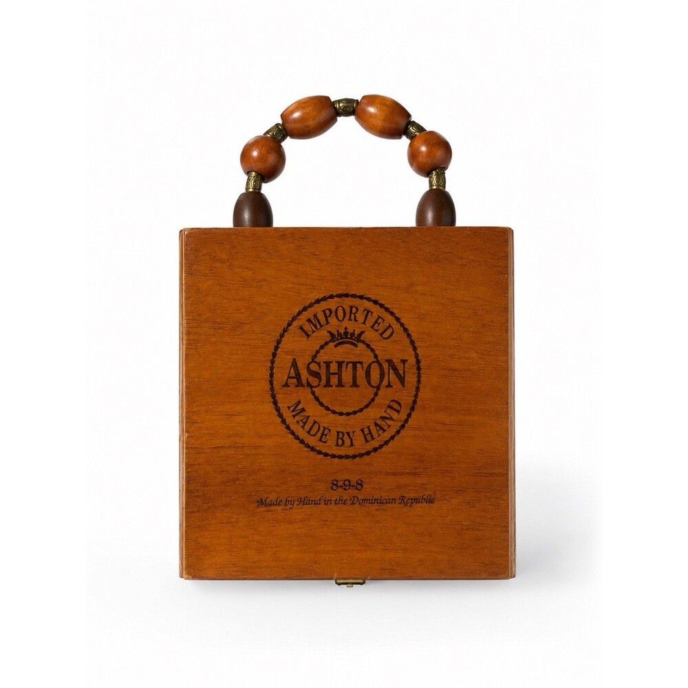Ashton 898 Wooden Cigar Box Beaded Handle Dominican Republic Storage Case Empty